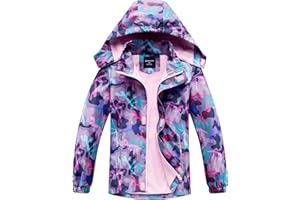 SERENYOU Girls Hooded Rain Jacket Waterproof Raincoat Fleece Lined Coat for Kids