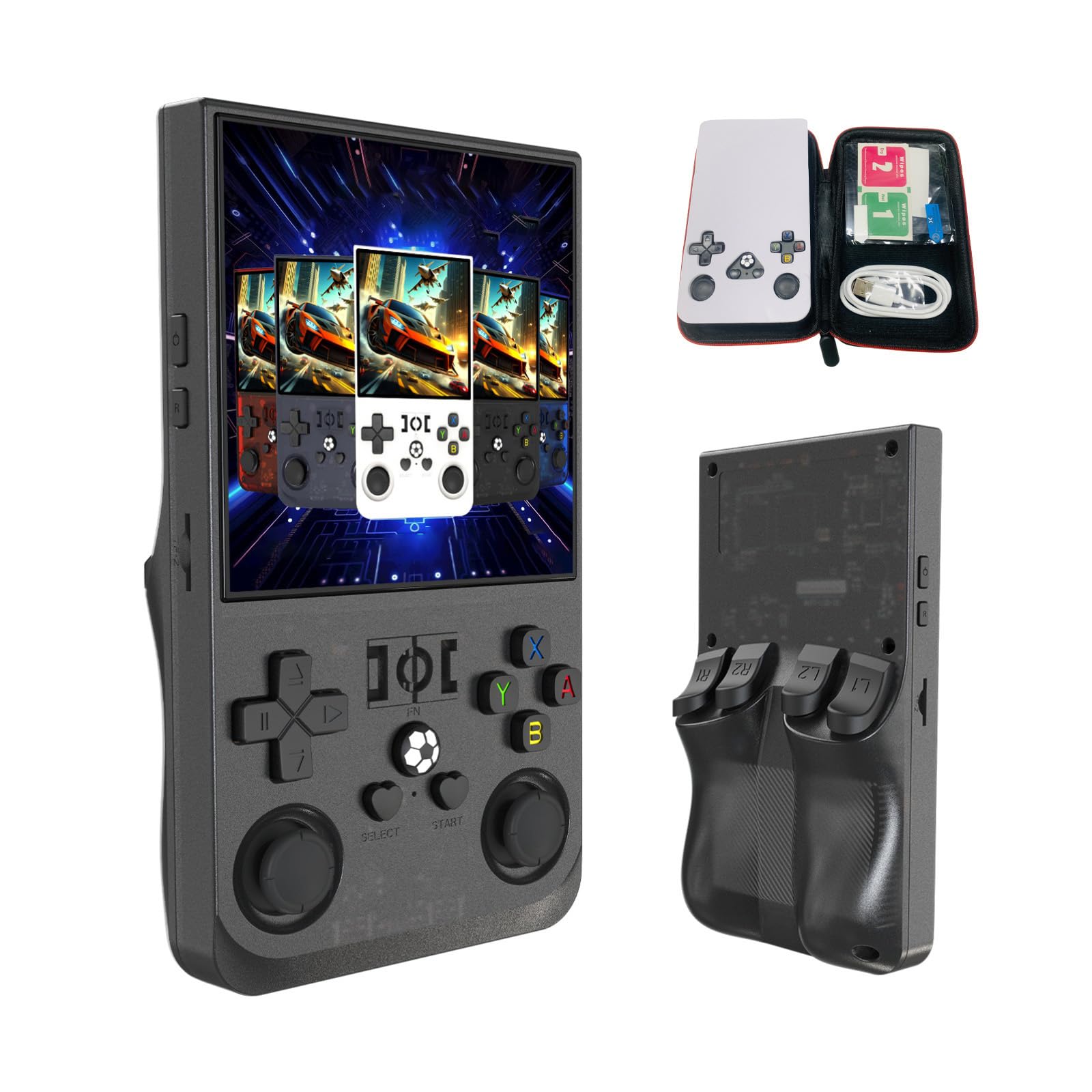 Photo 1 of Blorkbuy R36MAX Retro Gaming Console, 4-inch HD IPS Screen Handheld Game Console with 4000mAh Battery, Linux System Handheld Emulator Console with 30+ Emulators and Built-in 128G TF Card (Black)