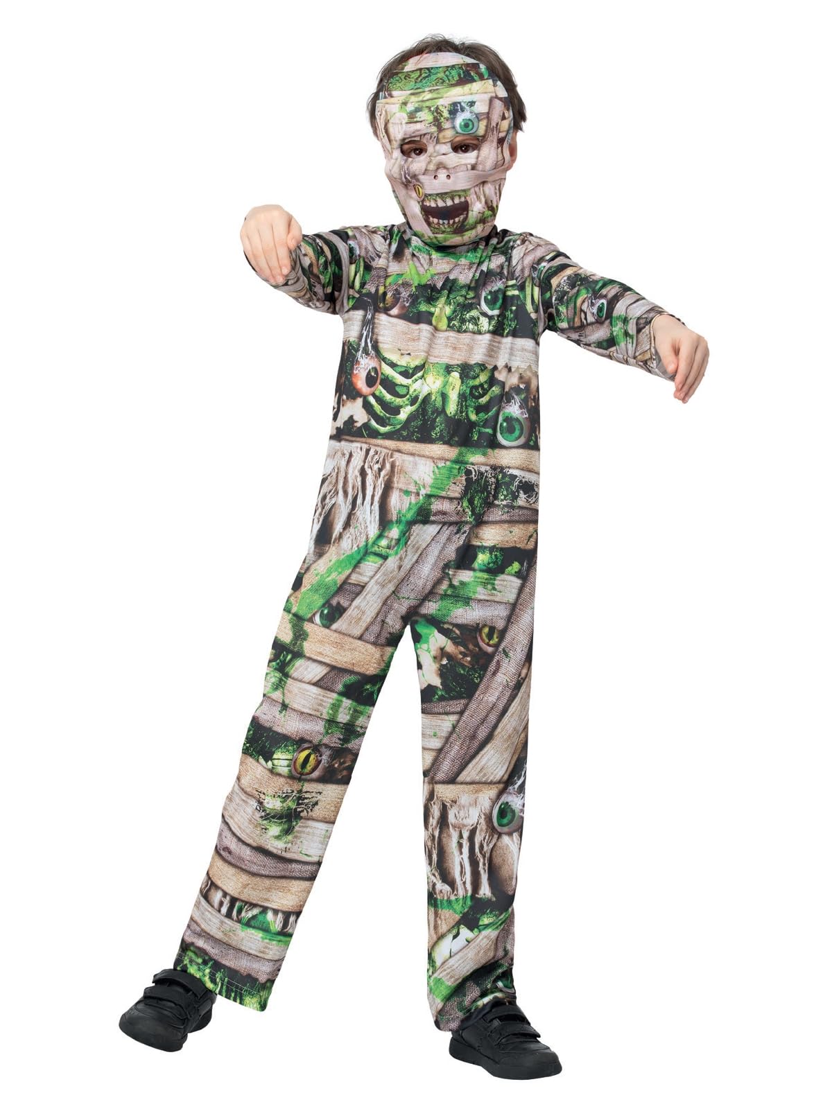 Smiffys Zombie Mummy Costume All in One & EVA Mask, Halloween Child Fancy Dress, Zombie Dress Up Costumes