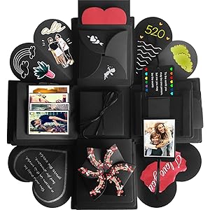 Hannababy Creative Explosion Gift Box, DIY - Love Memory, Scrapbook, Photo Album Box, as Birthday Gift, Anniversary Gifts, Wedding or Valentine's Day Surprise Box (Black)