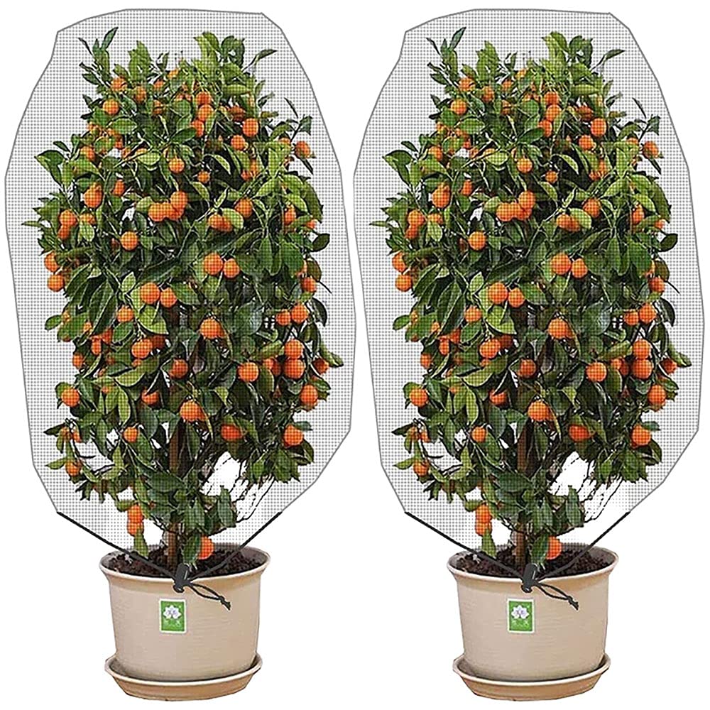 2 Packs Insect Bird Barrier Netting Mesh with Drawstring Garden Bug Netting Plant Cover for Protect Plant Fruits Flower