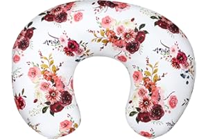 SWESEN Floral Nursing Pillow Cover for Baby Girl, Soft Organic Breastfeeding Pillow Slipcover, Burgundy Watercolor Flower