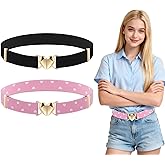 Nogeqi 2Pcs Toddler Belt, Kids Belt Girls With Heart Shape Buckle Cute Girls Belts Size 14-16 Baby Belts Metal Elastic Adjustable For Teens Jeans Pants Dress
