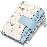 GAEKEAO Small Wallets Woman RFID Blocking Vegan Leather Bifold Floral Ladies Compact Card Holder with Zipper Pocket ID Window