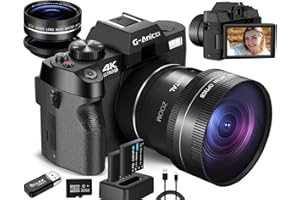 G-ANICA 4K Digital Cameras for Photography, 48MP Vlogging Camera for YouTube with WiFi, 180° Flip Screen Compact Camera with Flash, 16X Digital Zoom Travel Camera with Wide-Angle &Macro Lens (2 Batteries)