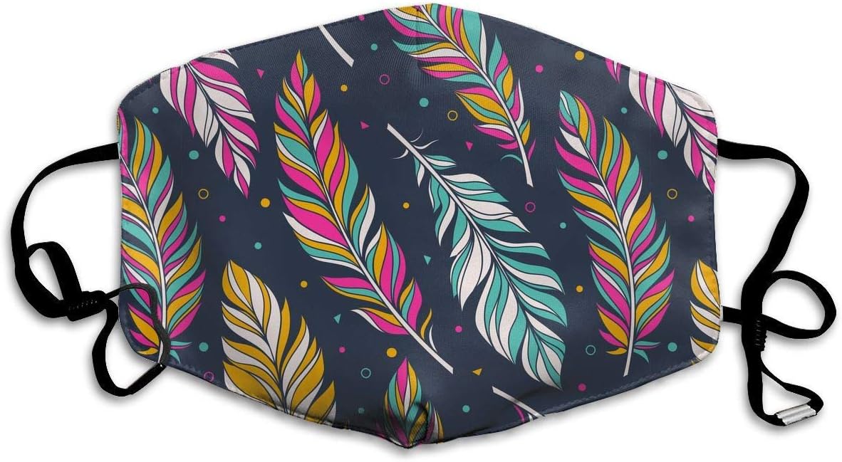 Colorful Feathers Bird Washable Reusable Safety Mask, Cotton Anti Dust Half Face Mouth Mask For Kids Teens Men Women With Adjustable Ear Loops