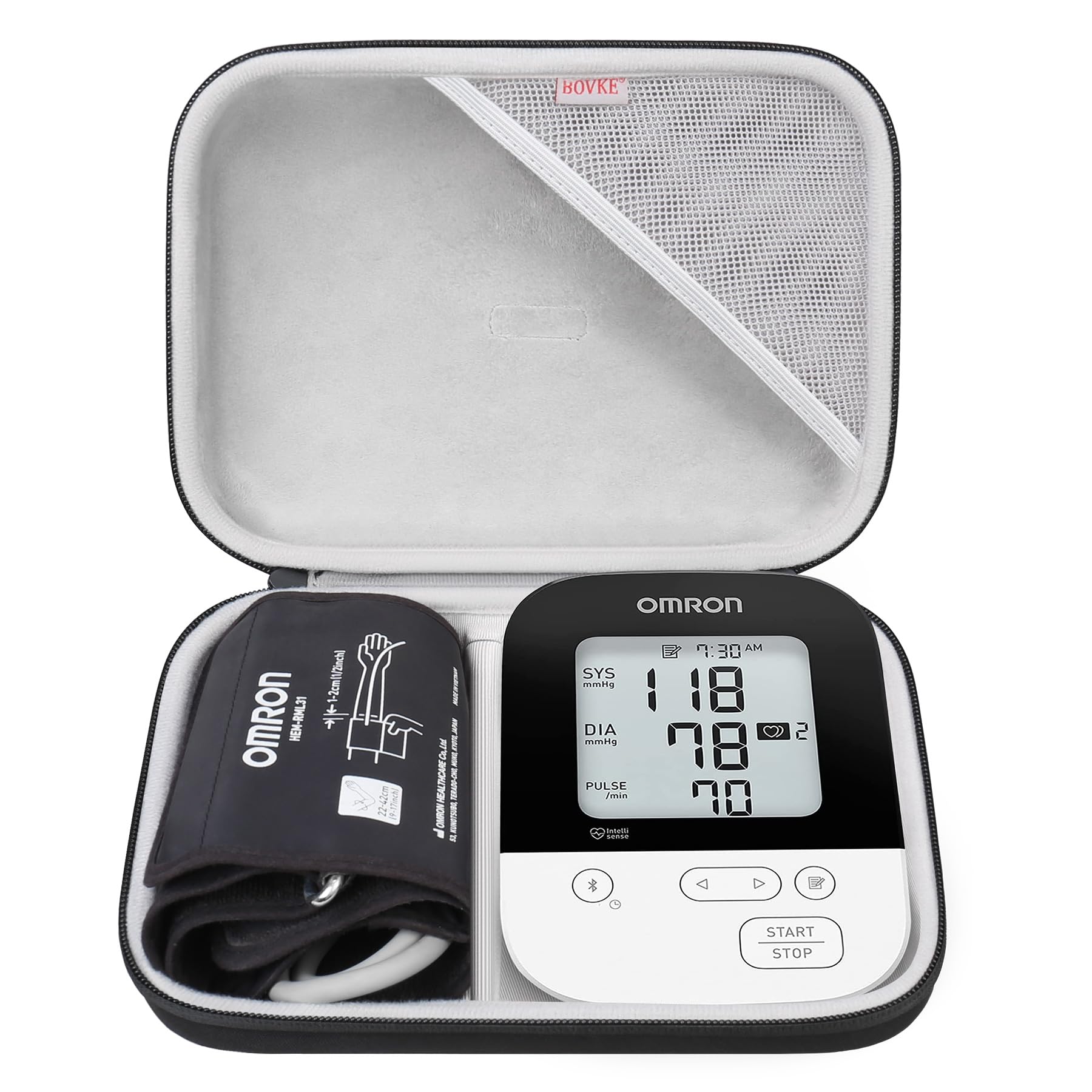 Photo 1 of **THIS IS A CASE ONLY**BOVKE Compact Hard Shell Case for OMRON Silver Upper Arm Blood Pressure Monitor BP5255 and Cuff, Portable Carrying Travel Case with Handle, Mesh Pocket for Cuff/Batteries/Charger, Black