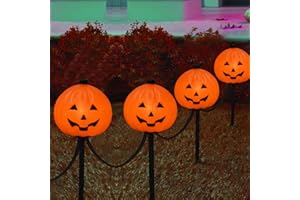 DORATALE C7 Halloween Pumpkin Pathway Stake Lights, 7 Ft Halloween Pathway String Lights with 4 C7 Bulbs, Stake, Halloweens Decorations Driveway Markers Lights for Outdoor Holiday Garden Walkway Party Lighting