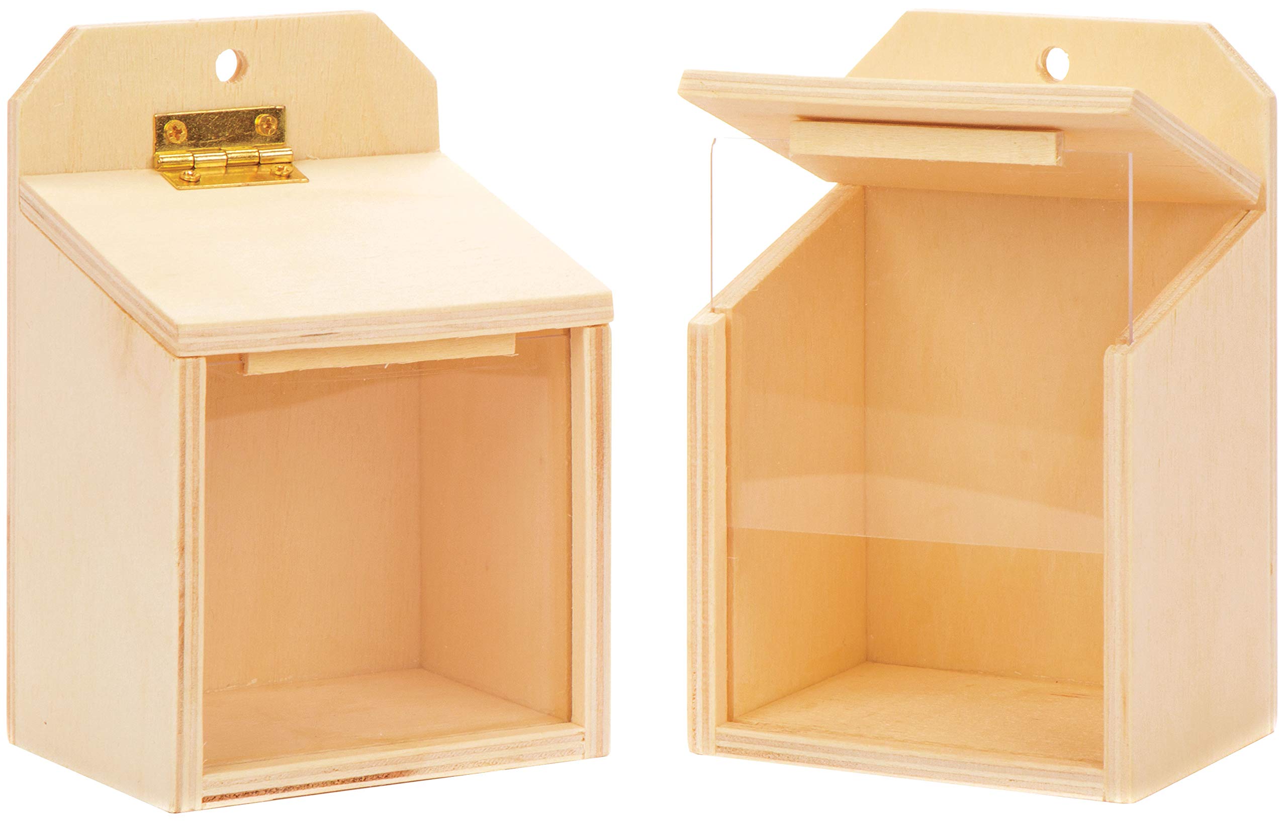 Baker Ross AV441 Wooden Squirrel Feeders - Pack of 2, Multipurpose Mini Box for Kids to Paint, Decorate and Hang in the Garden