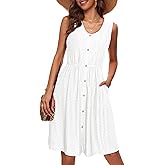 Simplee Womens Sleeveless Sundress Summer Casual Eyelet Button Down Short Dress Flowy Beach Tank Mini Dress with Pocket