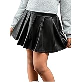 BEAUDRM Girl's Faux Leather Pleated Mini Skirt High Waisted Flared Skater Skirts