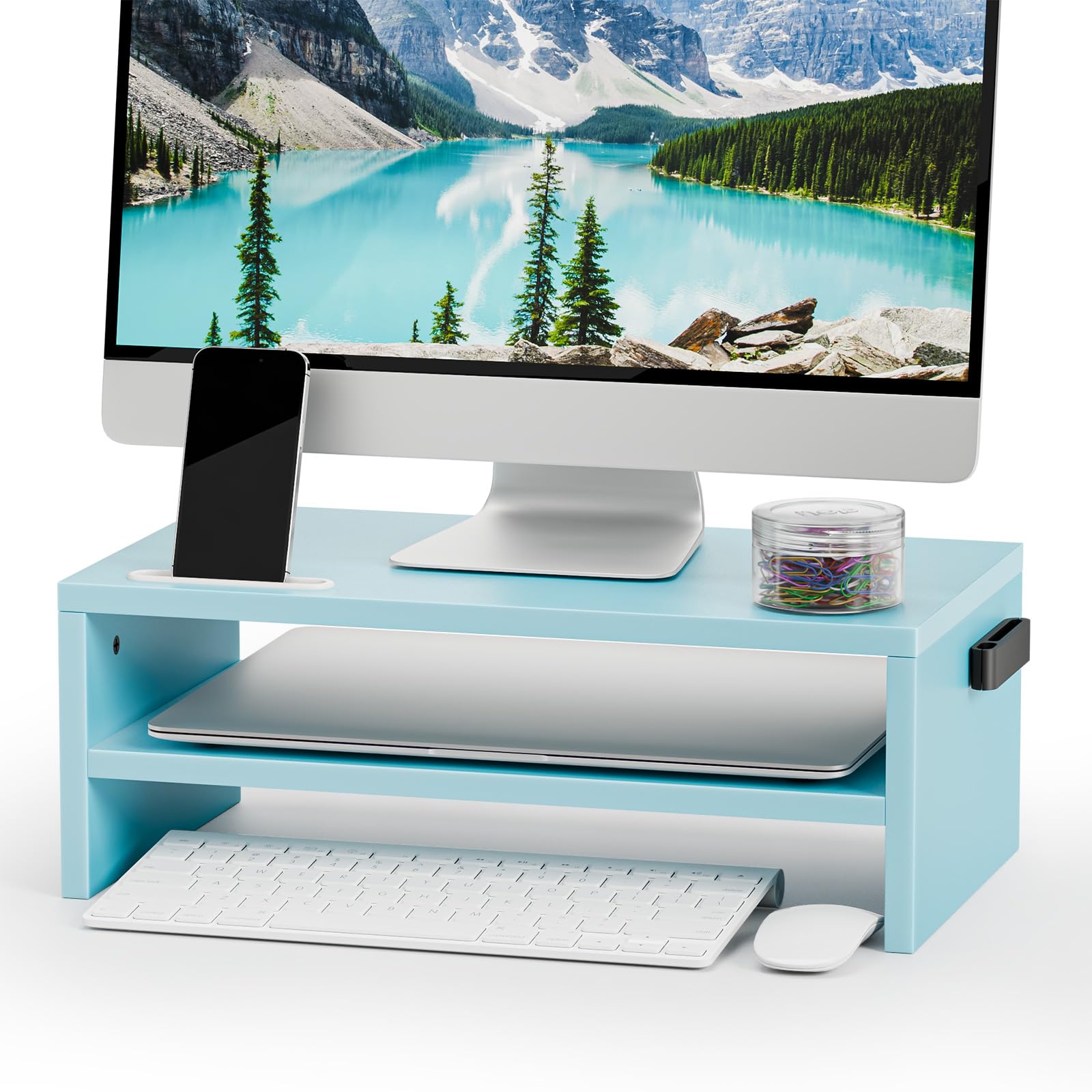 Marbrasse Monitor Stand Riser, 16.5 Inch 2 Tier Computer Printer Shelf ...