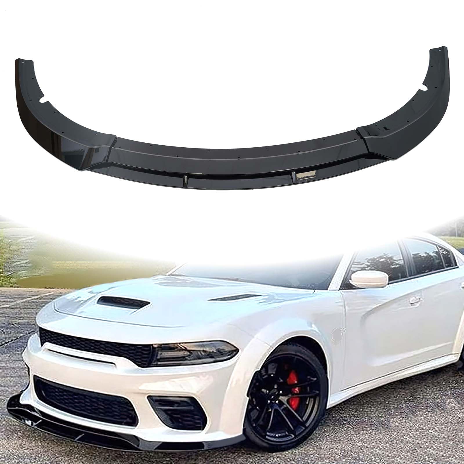 Photo 1 of KETAI Front Bumper Lip Compatible with 2015-2023 Dodge Charger SRT Rock-V Style ABS Gloss Black Front Splitter Lower Protector AMPP Front Air Dam Chin Spoiler Splitter