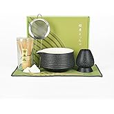Coolpei Matcha Whisk Set, Ceramic Matcha Bowl with Spout, Bamboo Whisk, Scoop, Holder, Sifter, Tea Towel, 7-Piece Matcha Kit for Making Breakfast/Latte