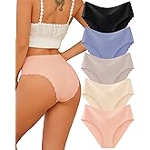FINETOO Seamless Underwear for Women High Waisted Panties Scalloped Edge Sexy Cheeky Bikini No Show Briefs S-XXL 5 Pack