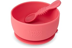 Simka Rose Baby Bowl and Spoon Set, Baby Bowls Suction for Toddler, BPA-Free Silicone Bowls Baby, Baby Bowl and Spoon Dishwasher and Microwave Safe Baby Feeding Supplies (Watermelon)