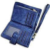 AOXONEL Women's Small Bifold Leather wallet Rfid blocking Ladies Wristlet with Card holder id window Coin Purse