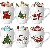 Shellwei 6 Pack Christmas Coffee Mugs 11 oz Holiday Ceramic Mugs Set Xmas Tea Cups with Handles Bulk Reusable Ceramic Coffee Cups for Women Men Teachers Appreciation Christmas Gifts(Funny)