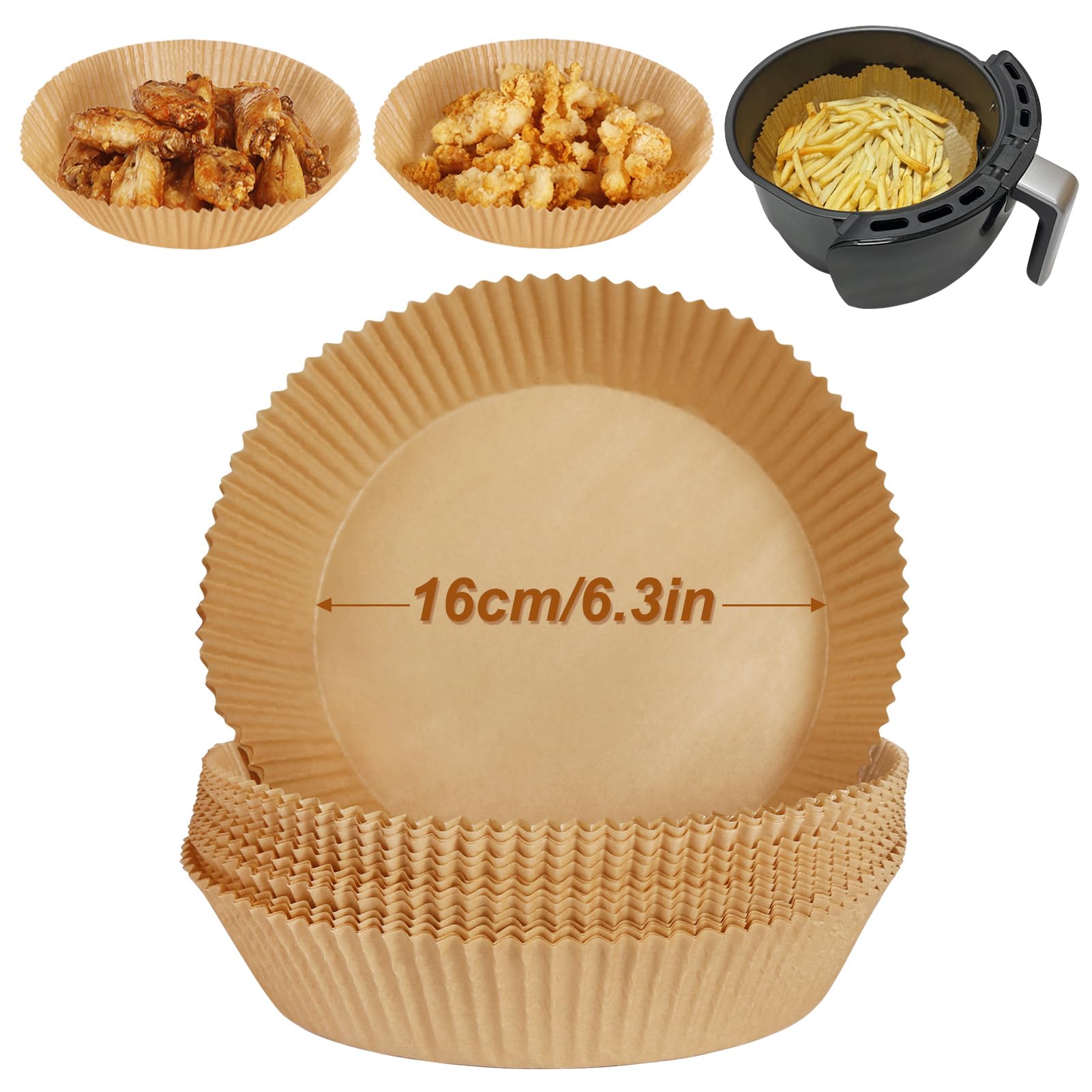 YQL Disposable Air Fryer Liners Round 6.3 Inch, 50pcs Non Stick Greaseproof Parchment Paper Liners for Airfryer 3.5L-6L, Compatible with Ninja AF100UK,Tower,Cosori,Keplin&Other Single Airfryer Small