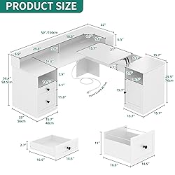 YITAHOME L Shaped Desk with Power Outlets & LED