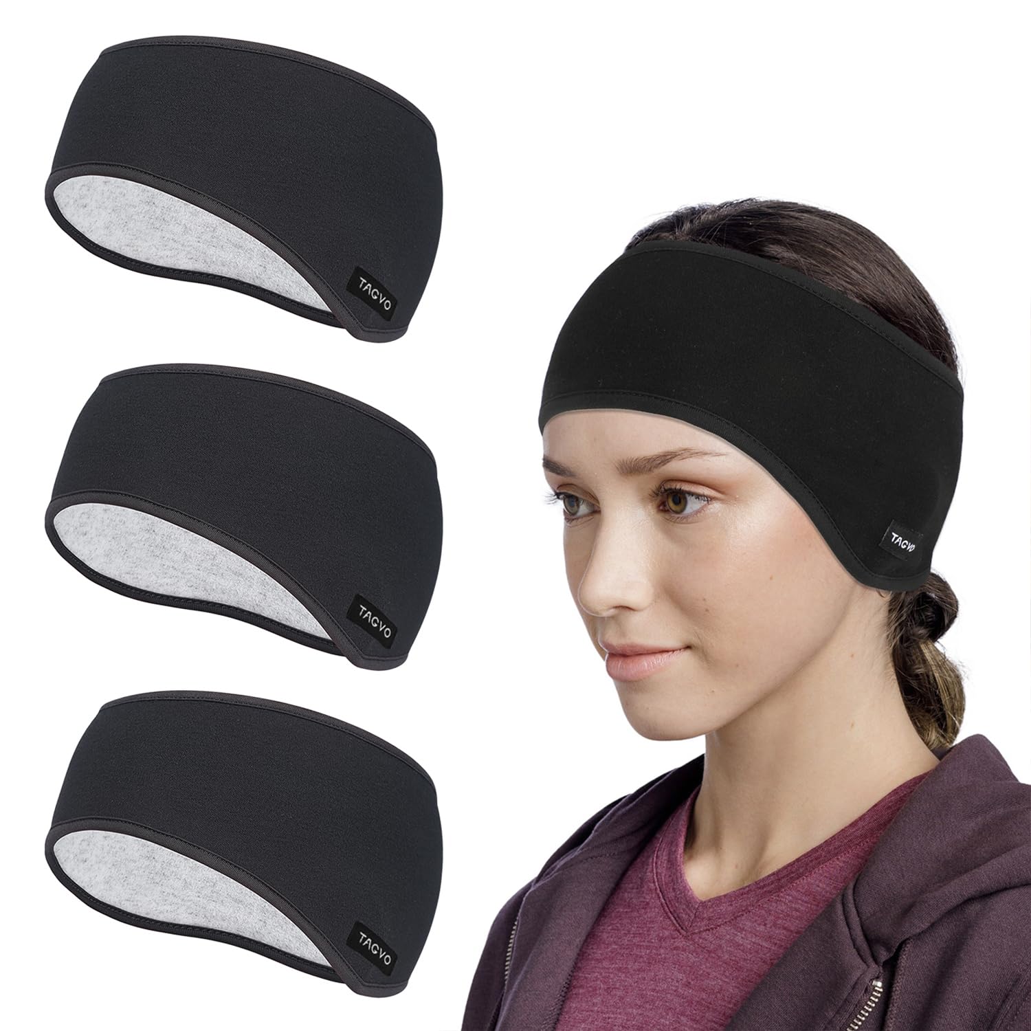 TAGVO Winter Sports Headbands, 3 Pack Thermal Stretchy Ear Warmers Moisture Wicking Running Head Bands, Women Athletic Ear Muffs Ski Head Bands - Fit for Yoga, Cycling, Basketball, Fitness
