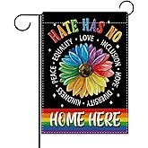 Dyrenson Hate Has No Home Here Decorative Garden Flag, Rainbow Sunflower Equality Love Inclusion Yard Outside Home Decoration, Hope Diversity Kindness Peace Outdoor Small Decor Double Sided 12 x 18