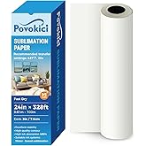 POVOKICI Fast Dry Dye Sublimation Paper Roll 95gsm 24in x 328ft 3" Core for Heat Transfer Printing
