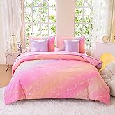 Rainbow Bedding Set Full Size – 7 Piece Reversible Girls Comforter with Deep-Pocket Sheet, Gradient Galaxy Design, Whole-Piece Filling, Machine Washable Bed-in-a-Bag for Kids Room Makeover & Gifts