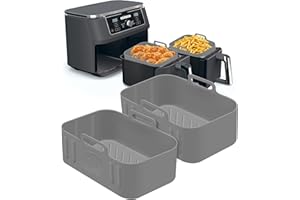 ZUKAYEHOME 2 PCS Air Fryer Silicone Liners Rectangular for Ninja Foodi Dual Zone DZ090 6QT DZ100 DZ201 8QT Air Fryer, Food Grade Reusable Air Fryer Silicone Pots Accessories for Instant Vortex 8 QT Air Fryer