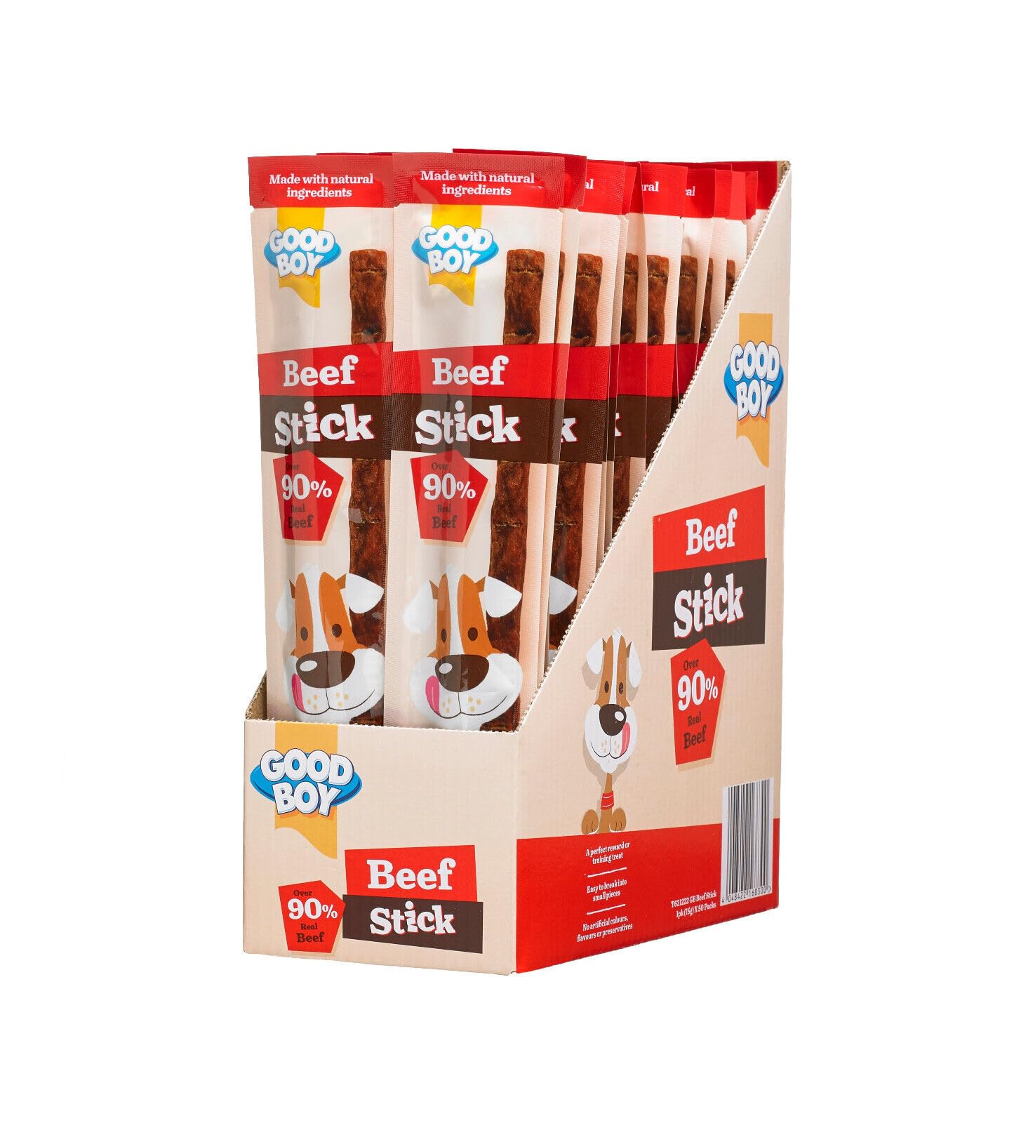 WUNDAPETS GOOD BOY BEEF STICKS CHEWY TASTY MEATY TREAT SNACK FLAVOUR,90% REAL BEEF, CASE OF 50