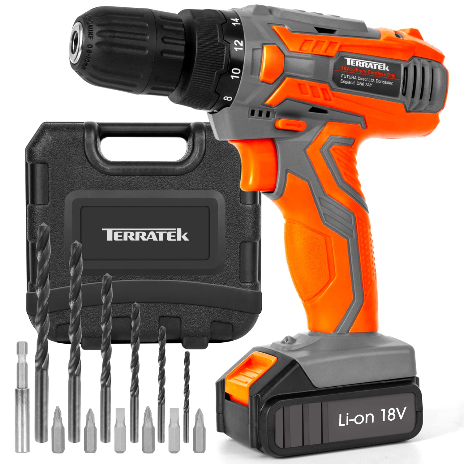 Cordless Drill Driver 18V Lithium-Ion, 13Pc Electric Screwdriver Set, LED Work Light, Electric Drill Quick Change Power Drill Battery with Charger & Carry Case Included