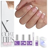BTArtboxnails XCOATTIPS White French Tip Press On Nails, XS Squoval, Pink | Lamp-Curable, 4-Week Wear, Salon Quality Value at Home, 160 Nail Tips, Glue, Builder Gel, Top Coat, Nail Lamp, All-in-one Kit
