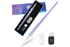 Luxiv Glass Ink Pen Set, Glass Dip Pen with Fluorescent Ink and Pen Holder Art Crystal Glass Pens for Signatures, Business Christmas Gift Glass Ink Pens (Basic, Purple)