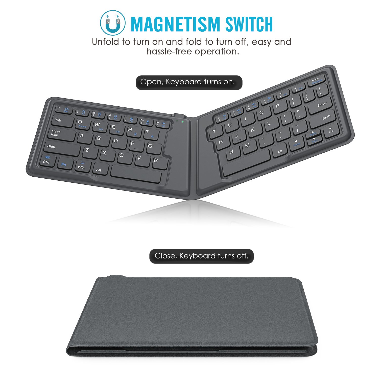 MoKo Foldable Bluetooth Keyboard, Ultra-Thin Folding Rechargeable, Portable Wireless for Laptop iPhone iPad, Compatible with All iOS Android Windows Tablet Smartphone Devices, Gray