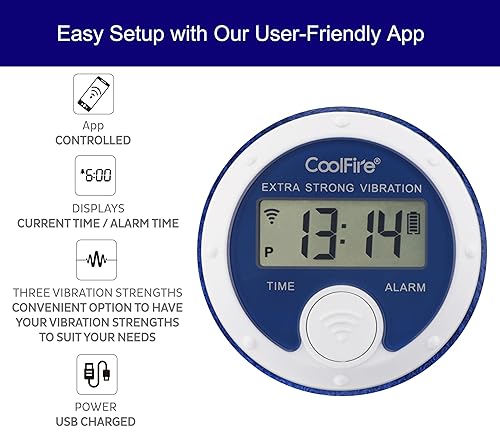 Coolfire Vibrating Alarm Clock Wristband, Silent Wake-Up Watch for Heavy Sleepers, Won't Disturb Partner, Couples/Roommates, Deaf/Hearing Impaired, 4 Alarms, Bluetooth App, Rechargeable (Blue) in Dubai - UAE | Whizz Alarm Clocks Coolfire Vibrating Alarm Clock Wristband, Silent Wake-Up Watch for Heavy Sleepers, Won't Disturb Partner, Couples/Roommates, Deaf/Hearing Impaired, 4 Alarms, Bluetooth App, Rechargeable (Blue) in Dubai - UAE | Whizz Alarm Clocks