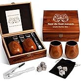 Charred Wooden Bourbon Glass Gift for Men, 5oz Whiskey Tumbler with 6 Stainless Steel Whiskey Stones, Tongs, Old Fashioned Glass Whiskey Gift for Dad Husband Boyfriend Valentine's Day Birthday Present