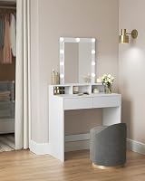 VASAGLE Dressing Table with LED Lights, 2 Drawers, Mirror, Cloud White view 9