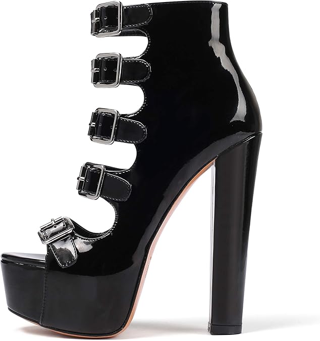 Amazon.com | YODEKS Women's Platform Block High Heel Sandals Open Peep Toe Buckle Zipper Chunky 