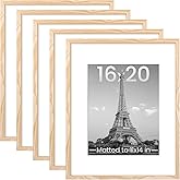 upsimples 16x20 Picture Frame Set of 5, Display Pictures 11x14 with Mat or 16 x 20 Without, Wall Gallery Poster Frames, Natural