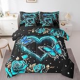 Erosebridal 7Pcs Butterfly Kids Bedding Set for Women,King Size Comforter Set with Sheets and Pillowcase,7Pcs Bed in a Bag,Floral Children Bed Set, Valentine Comforter