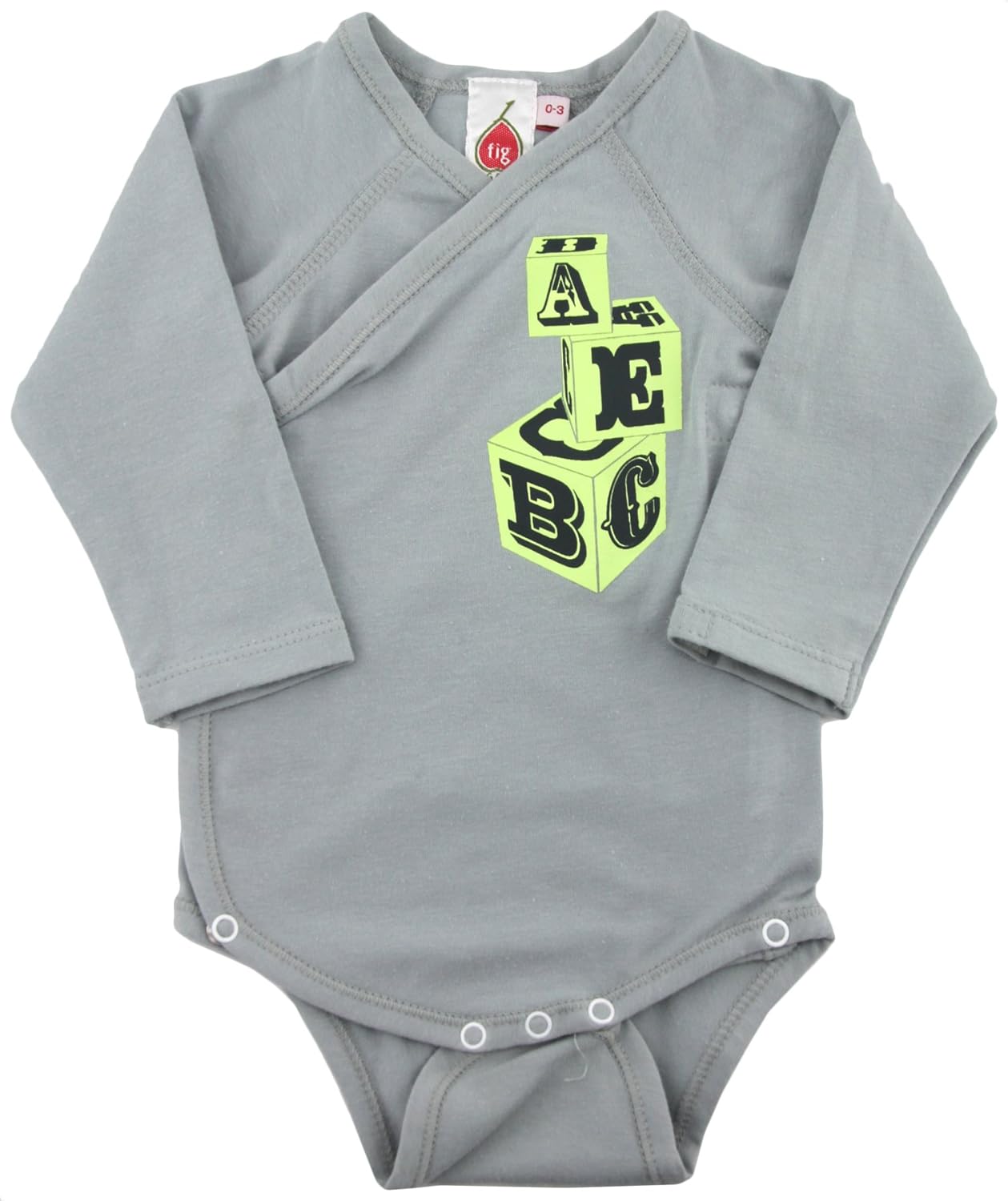 Fig Organic Cotton Baby Boys Infant Onesie Cloud Grey ABC 03 Months Clothing