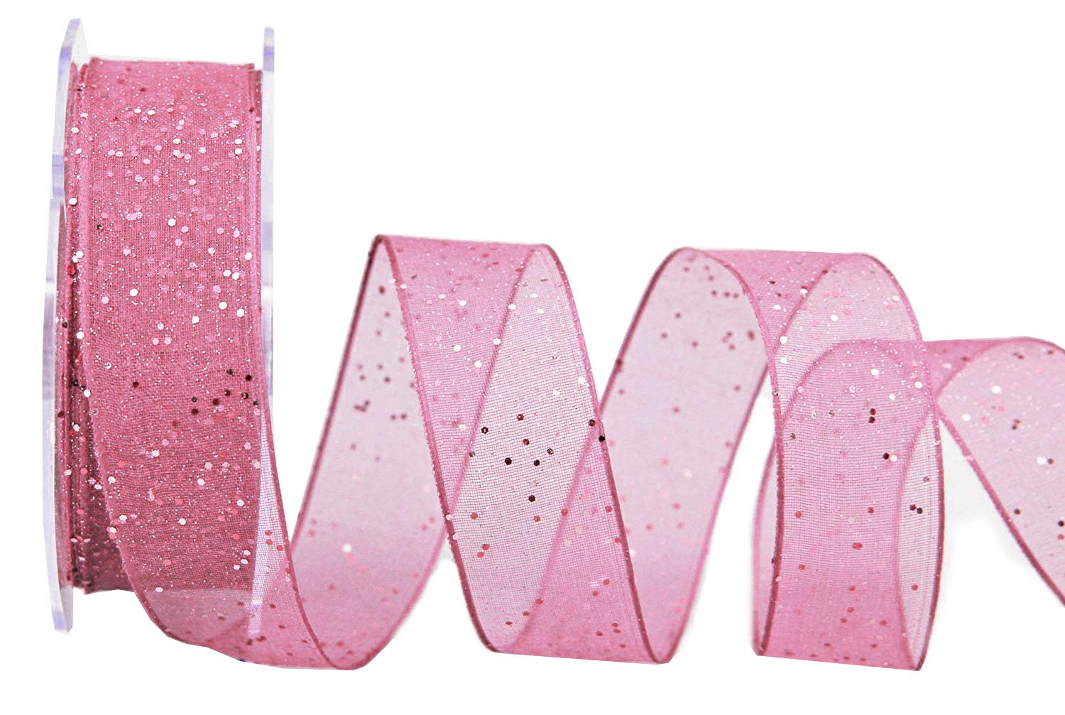 finemark Decorative Ribbon Glitter Pink 20 m x 25 mm Roll Fabric Ribbon Transparent Shiny Organza with Wire Edges Elegant Christmas Advent Birthday Premium Glitter Ribbon