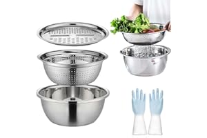Germany 5-in-1 Multifunctional Stainless Steel Basin - Grater Strainer Drain Basket, Mixing Chopping Bowl for Kitchen Meal Pr