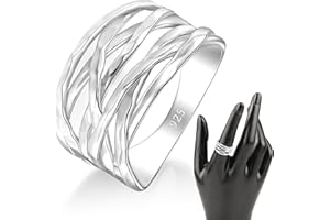 MINDDHA Overlapping Rings for Women - Designer Criss Cross Rings - 925 Sterling Silver Wide Band Ring, Criss Cross Silver Rings for Women - Made in Israel Jewelry, 12mm Width - Available in Sizes 4-12