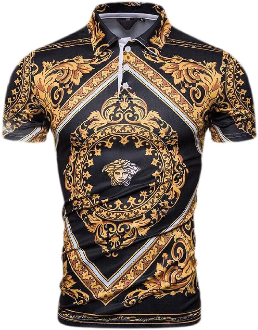 Men Short Sleeve Polo Shirts Casual Luxury Print Polo TShirts Tops M