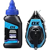 OX Pro 50ft Precision Chalk Line with Pinchable Rubber Tip and 4oz Chalk Powder Refill - Kevlar and Nylon Ultra Fine Line Mar