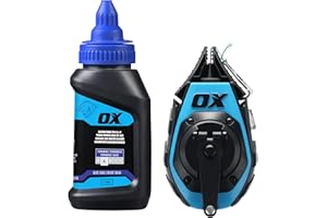 OX Pro 50ft Precision Chalk Line with Pinchable Rubber Tip and 4oz Chalk Powder Refill - Kevlar and Nylon Ultra Fine Line Mar