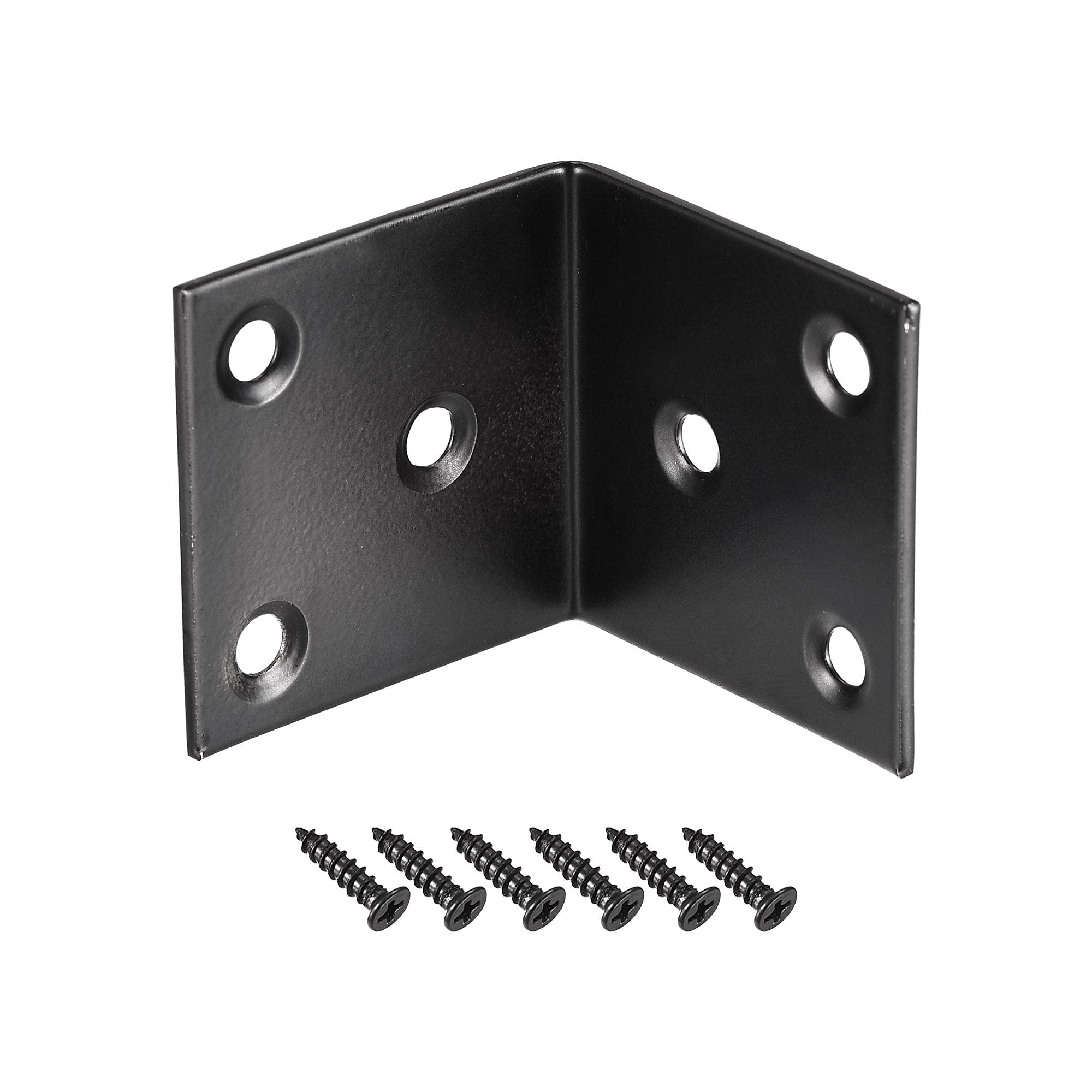 sourcing map Corner Brace Angle Bracket Fastener Stainless Steel L Shape 40mmx40mmx40mm Black with Screws, 4 Pcs