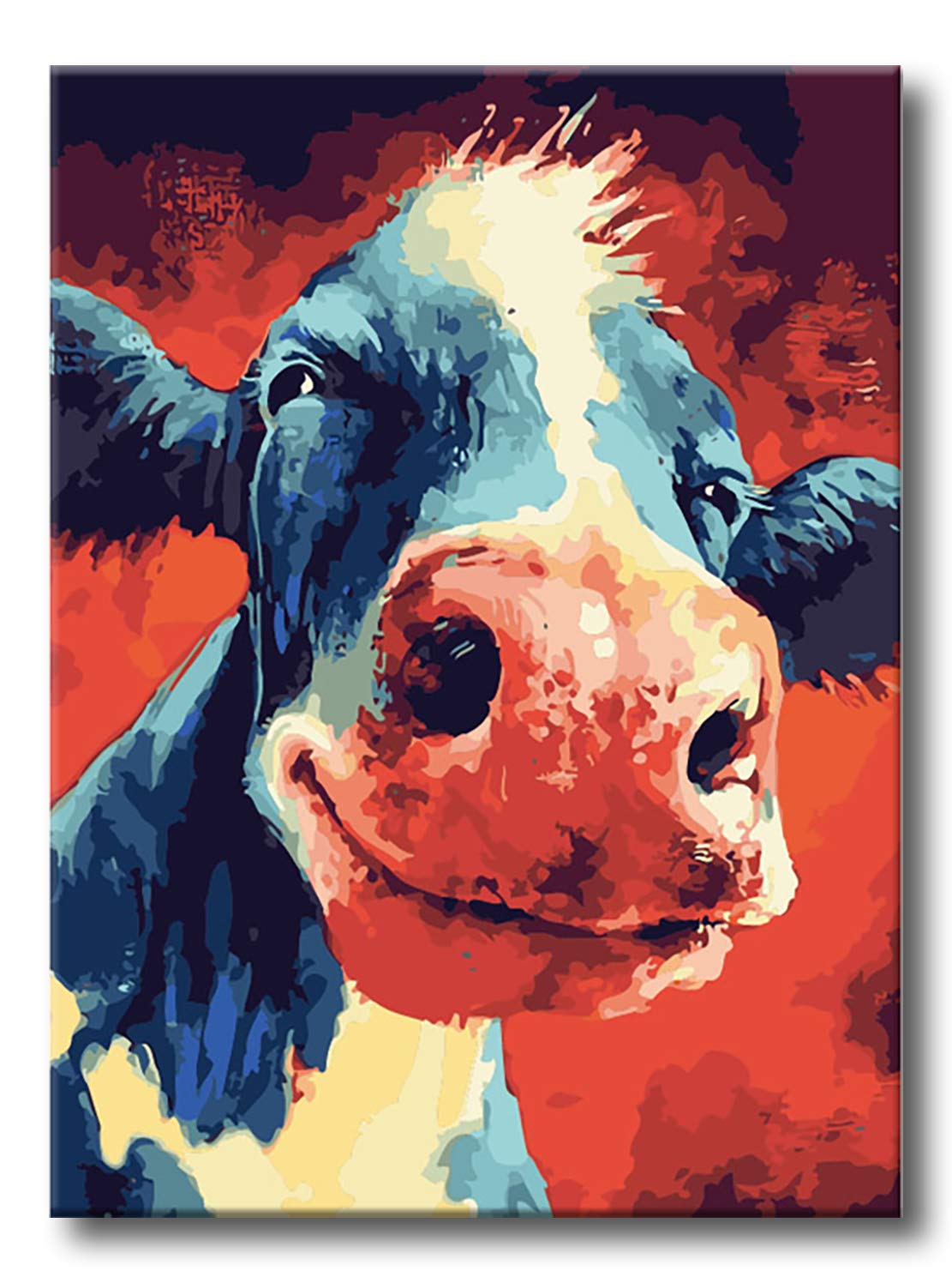 Shukqueen DIY Oil Painting Kit for Beginner DIY Paint by Numbers Acrylic Oil Painting for Adults Arts Craft for Home Wall Decor - Smile Cows Top 16x20 Inch (Frameless)