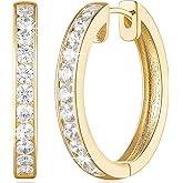 Eterbeau 14K Gold Huggie Hoop Earrings for Women Small Gold Hoop Earrings Hoops Earring with Round Cubic Zirconia 12mm 30mm